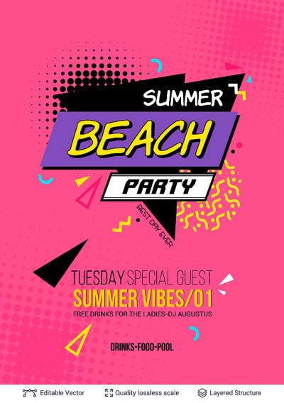 Summer party ad poster in pop-art style.