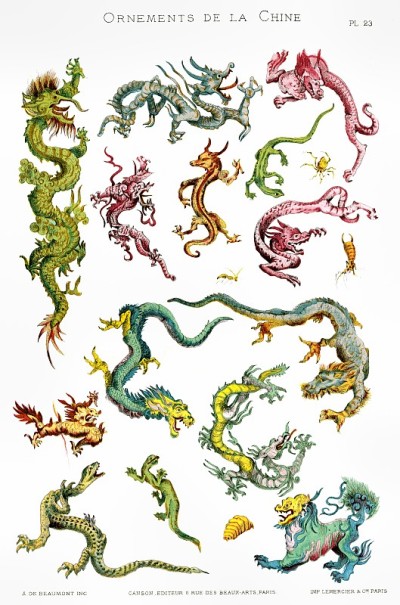 用于装饰瓷、布等的龙，源自中国装饰品1883年