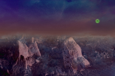 空间,系外行星。绿色的月亮。