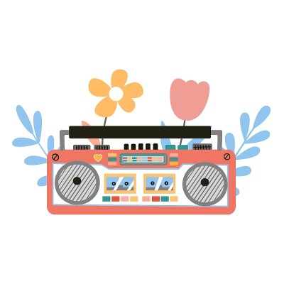 可爱和彩色的旧学校录音机涂鸦。