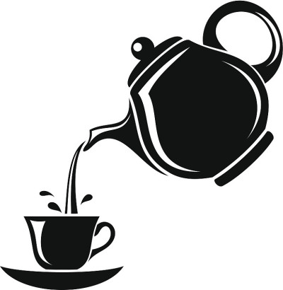 茶壶和茶杯的黑色剪影。矢量插图。