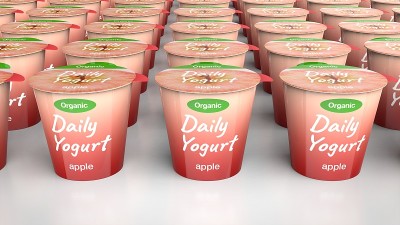 酸奶苹果白色背景多中心3d渲染