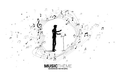 向量剪影的指挥站与音乐旋律音符跳舞流。
