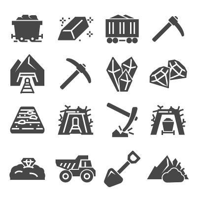 采煤工厂行业图标集。向量