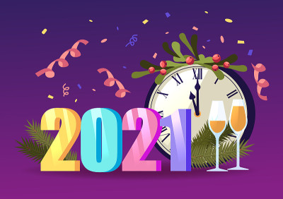 2021 New Year Greeting Card with Number, Chiming C