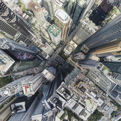 Dramatic overhead view of buildings in Ortigas Bus