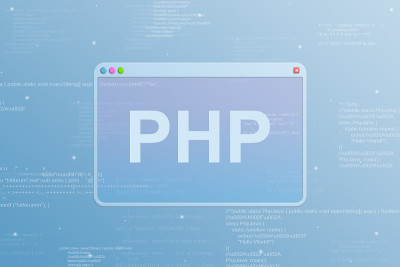 浏览器窗口用Php编程语言图标和后台3d代码元素