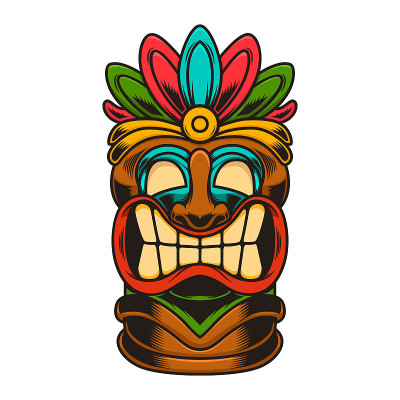 提基神像的插图。设计元素的标签，标志，海报。矢量图