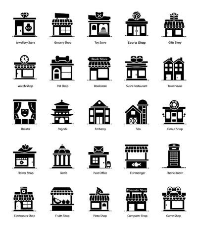商店建筑字形图标包