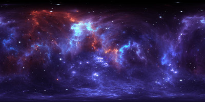 360度空间星云全景，等矩形投影，环境图。HDRI球形全景。星云和恒星的空间背景。