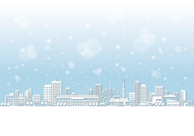城市风景的雪景插图。