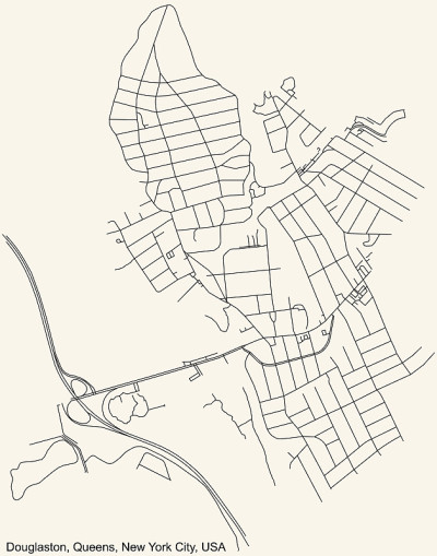 美国纽约市皇后区道格拉斯顿社区的街道道路地图