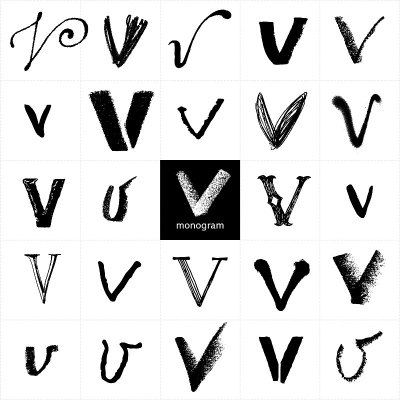 字母V.一套手写时尚的信件。