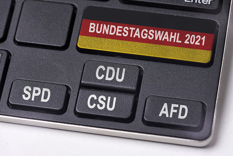 Bundestagswahl 2021。德国议会Bundestag选举概念键盘