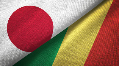 刚果和日本两旗织物结合在一起，织物质地