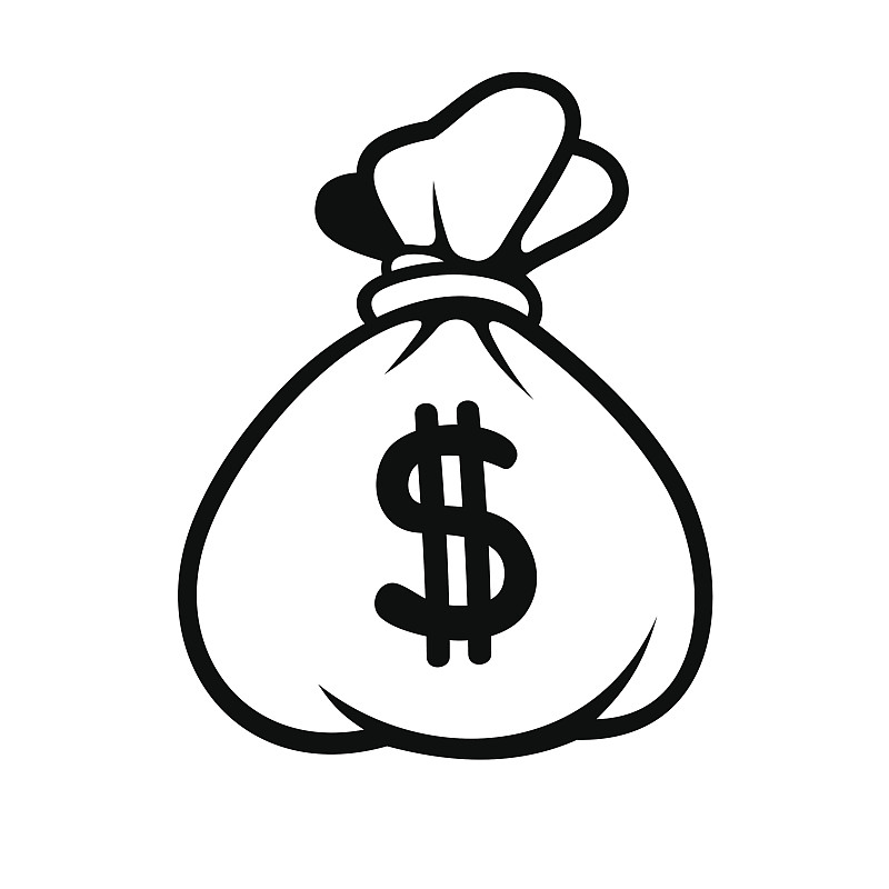 美元金钱图标与袋。向量。