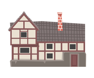 带有瓦屋顶矢量插图的中世纪历史住宅
