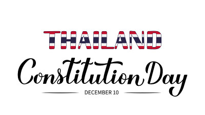 泰国宪法日书法手字孤立上白。12月10日庆祝的节日。矢量模板的旗帜，排版海报，传单等