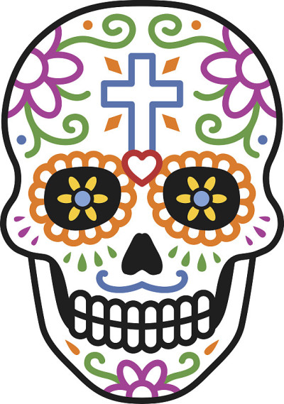 装饰头骨/ calavera庆祝日的死亡彩色插图