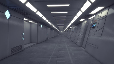 3 d渲染。未来空旷的室内走廊