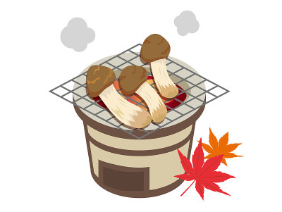 Illustration of grilling matsutake mushrooms with 