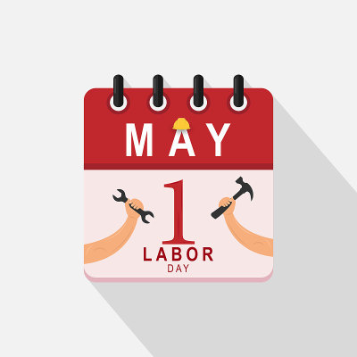 5月1日，日历图标带有阴影。日、月。平面向量插图。劳动节。