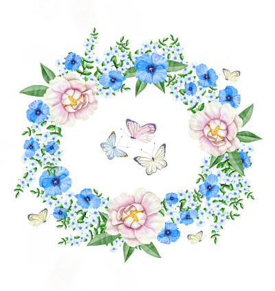 水彩牡丹花环