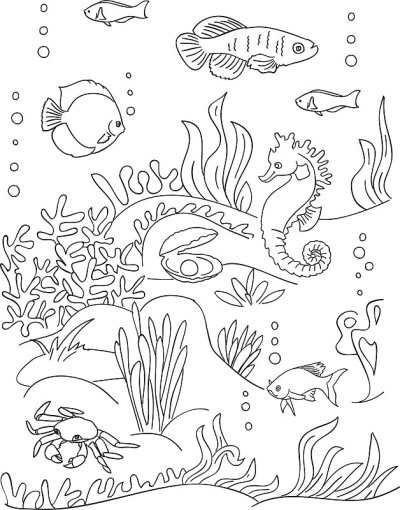 海底涂色书页。