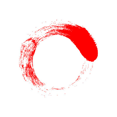 红圈笔画圆圈符号，用潦草笔画圆圈形状，墨脏染红在白上，画条纹笔画圆圈符号