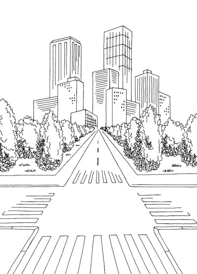 十字路口图形黑白垂直景观草图插图矢量