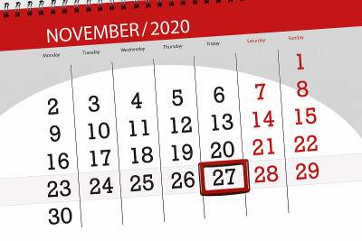 2020年11月的日历计划，截止日期，27日，周五