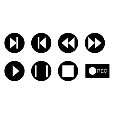 vector music buttons icons in black circles on whi