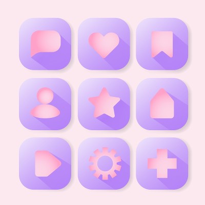 一组现代图标为页面，移动应用程序，ui - ux概念，在平面风格与长阴影。信息，收藏夹，书签，添加，