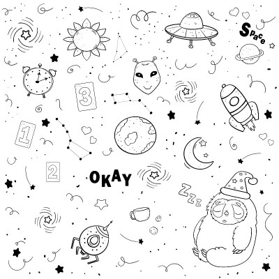 空间涂鸦着色，科学矢量剪辑艺术插图。