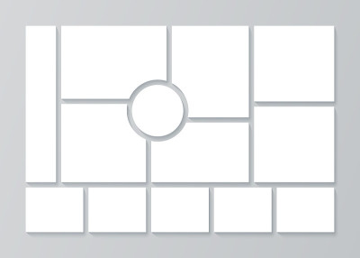 Moodboard网格。照片拼贴模板。矢量插图。画廊模型。