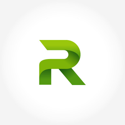 绿色字母R图标符号模板。字母图标设计