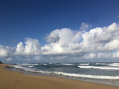 夏威夷考艾岛冬季雨天的波利黑尔海滩。