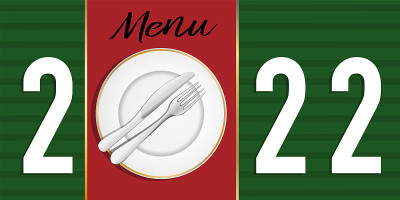 2022年的美食和餐饮主题贺卡。