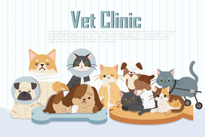受伤的卡通狗和猫