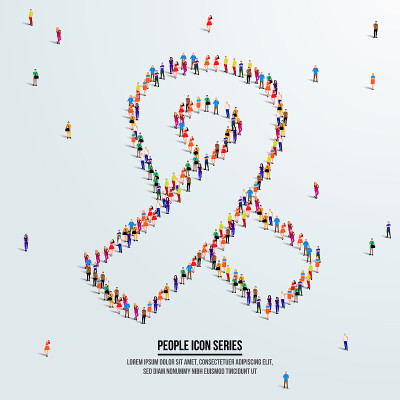 ribbon or bow. breast cancer concept. large group 