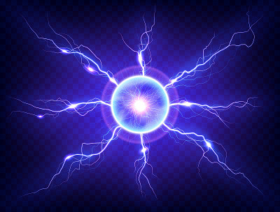 Electric plasma lightning thunderball discharge on