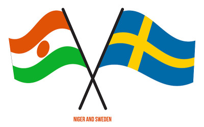 Niger and Sweden Flags Crossed And Waving Flat Sty