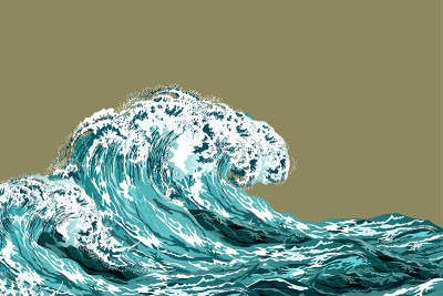 海浪。手绘逼真的矢量插图。
