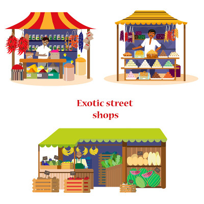 向量集的异国情调的街道商店