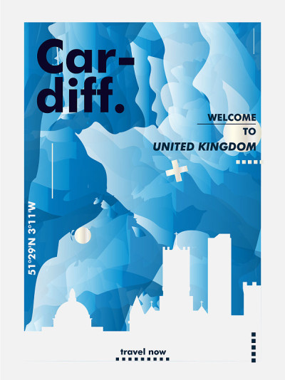 英国英国加的夫天际线城市梯度矢量海报
