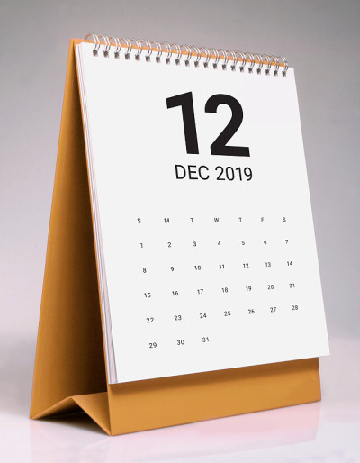 简单的办公桌日历2019 - 12月