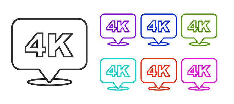黑线4k超高清图标孤立在白色背景。设置图标丰富多彩。向量