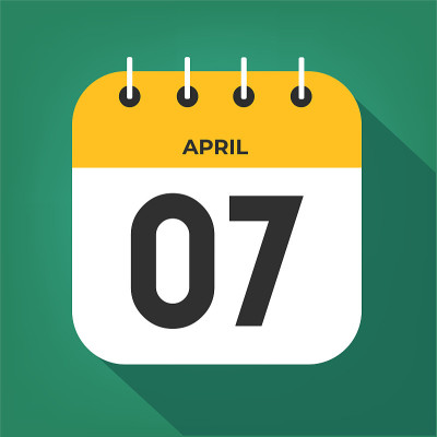 4月7日。在一张白色的纸上，黄色的边框，绿色的背景。