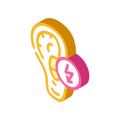 耳朵切割疼痛等角图标矢量插图