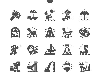 水上公园。Aquapark。暑假，鸡尾酒，放松。水上滑梯，夏季水上活动。有趣的时间。矢量图标。简单的